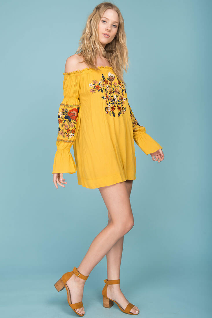 Saige Floral Day Dress Yellow Mustard