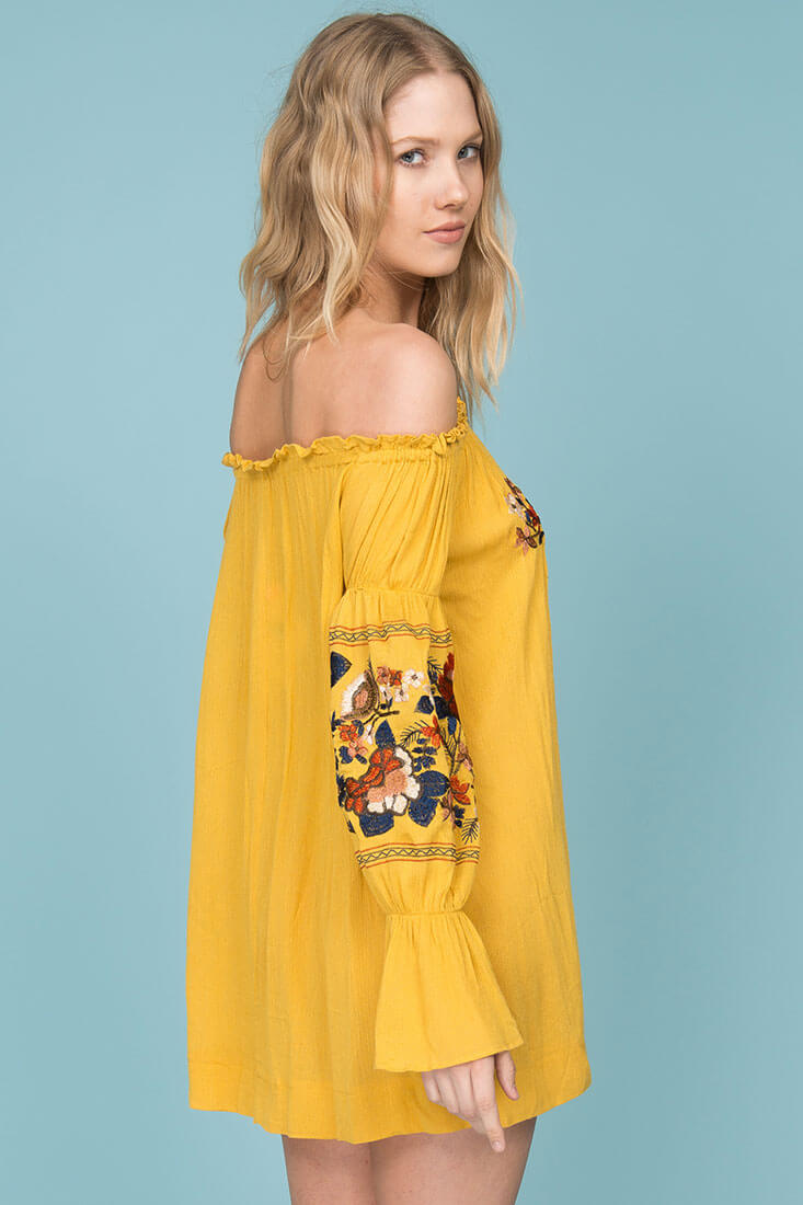 Saige Floral Day Dress Yellow Mustard