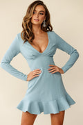 Chicago V-Neckline Long Sleeve Dress Midnight Blue