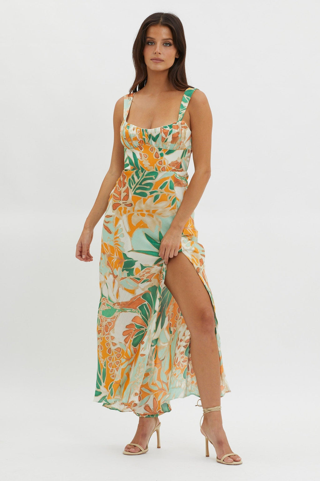Casuarina Gathered Bust Midi Dress Green