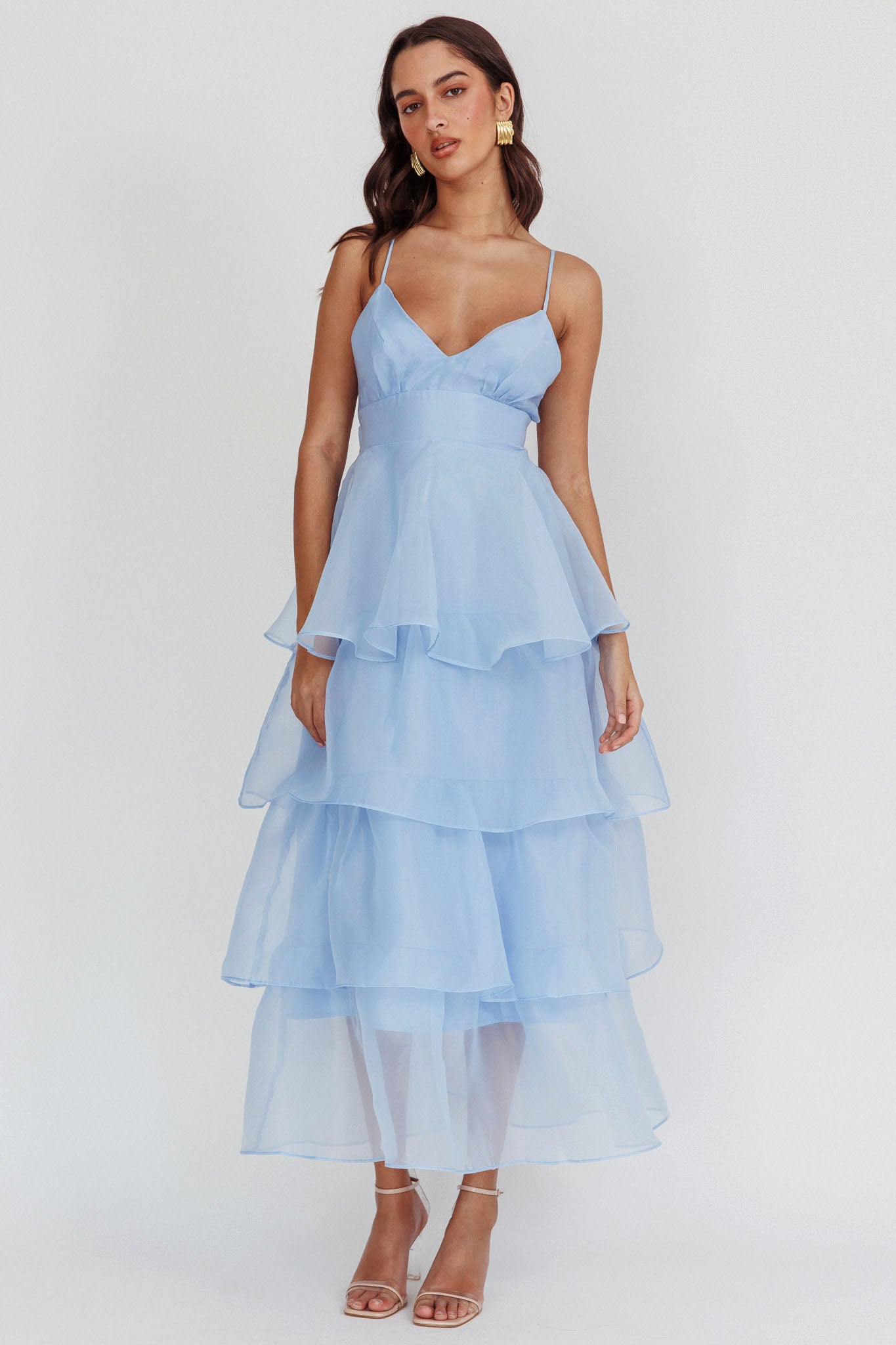 Made For You Tiered Ruffle Midi Dress Blue