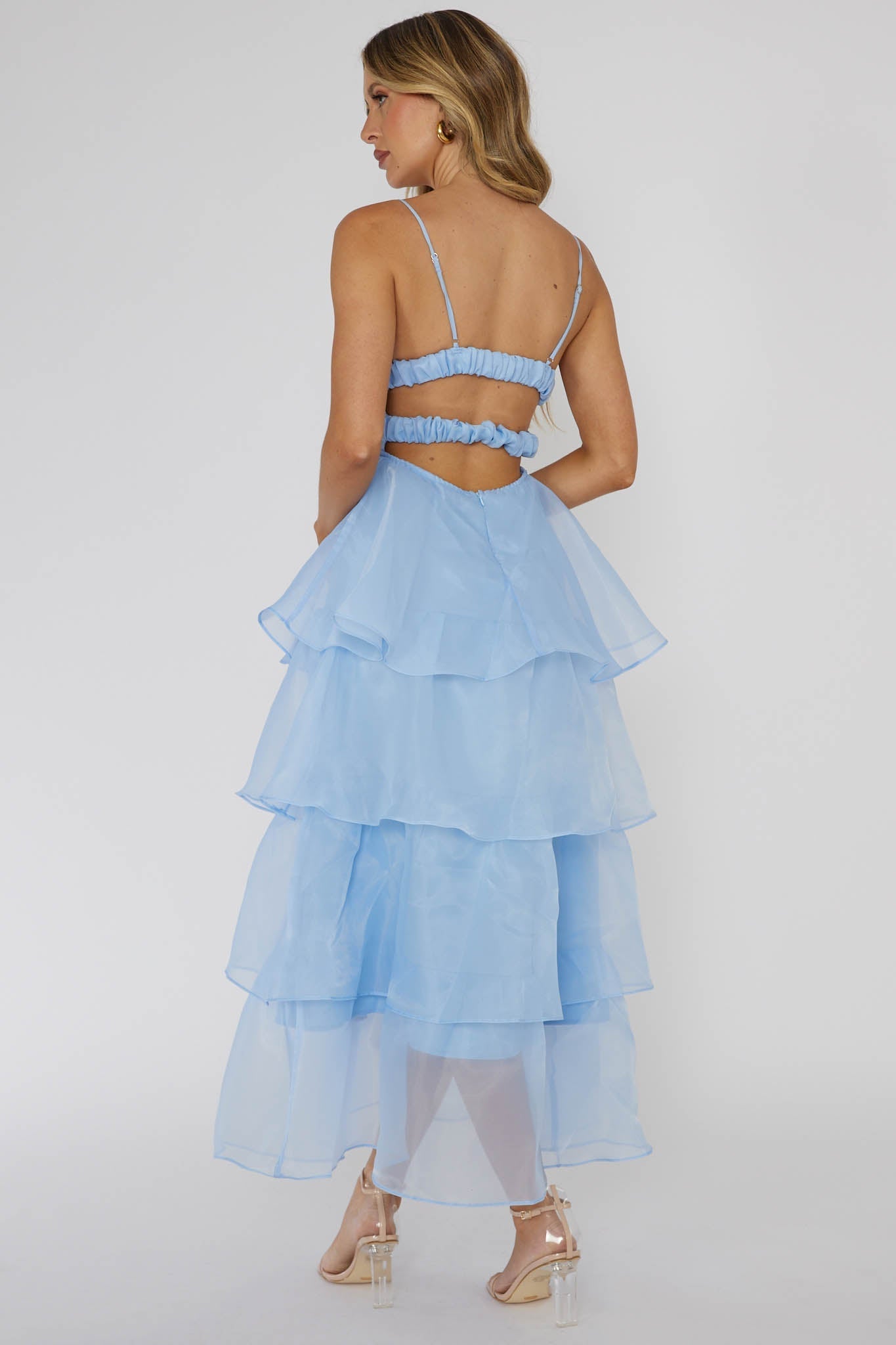Made For You Tiered Ruffle Midi Dress Blue