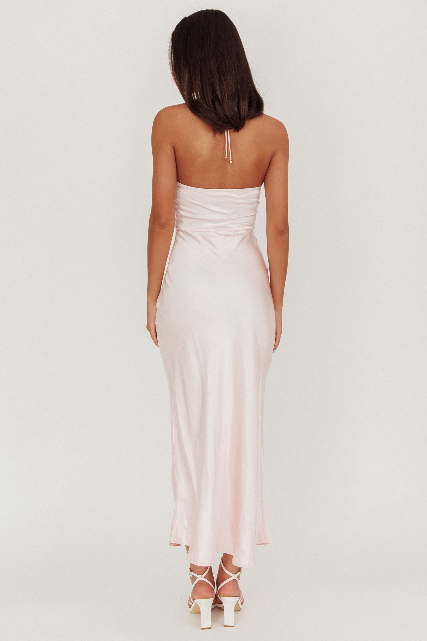 High Roller Flower Decoration Halter Dress Baby Pink