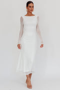 Lustre Open Back Mesh Maxi Dress White