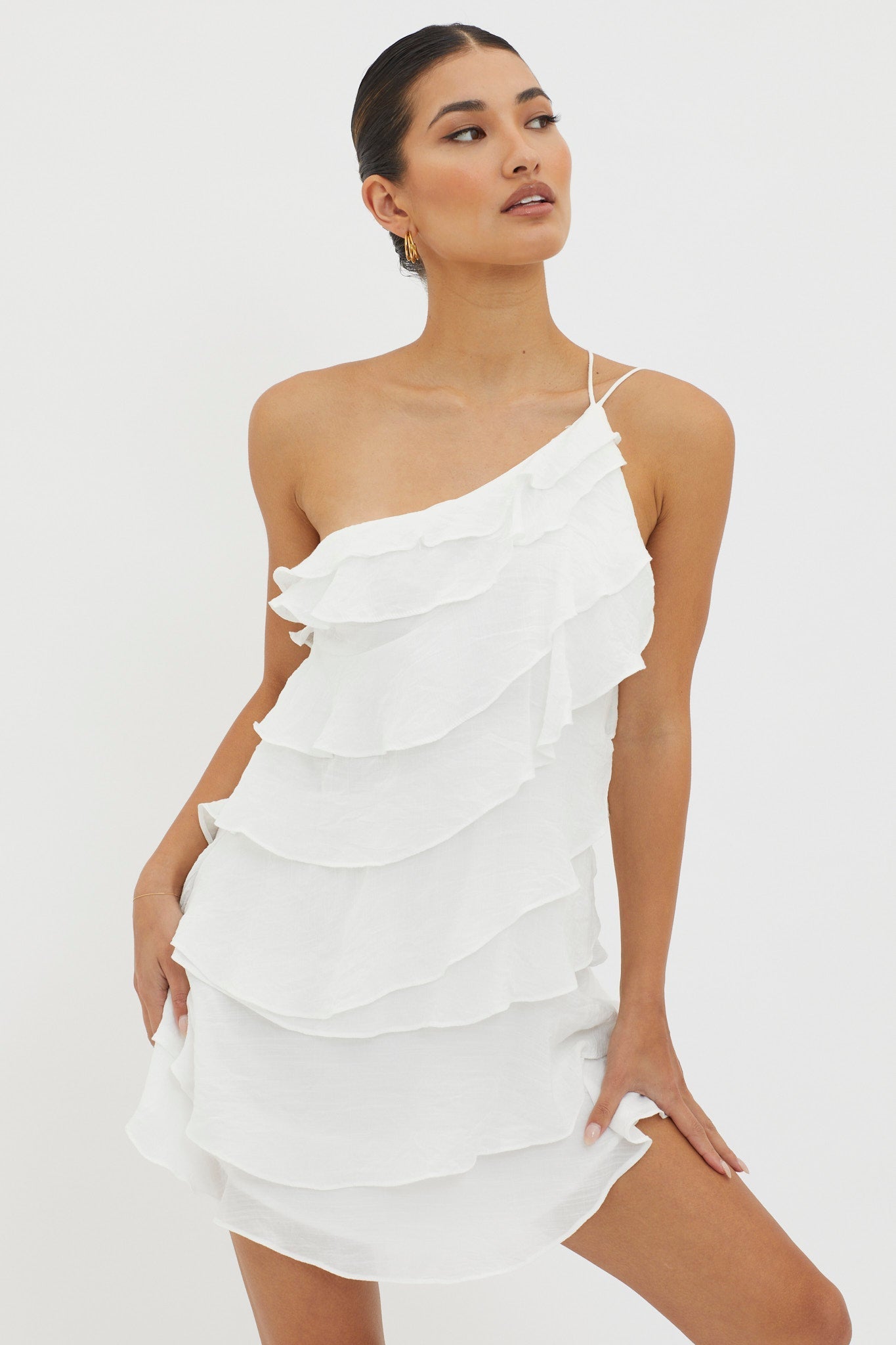 Arrabel Tiered Ruffle Mini Dress White