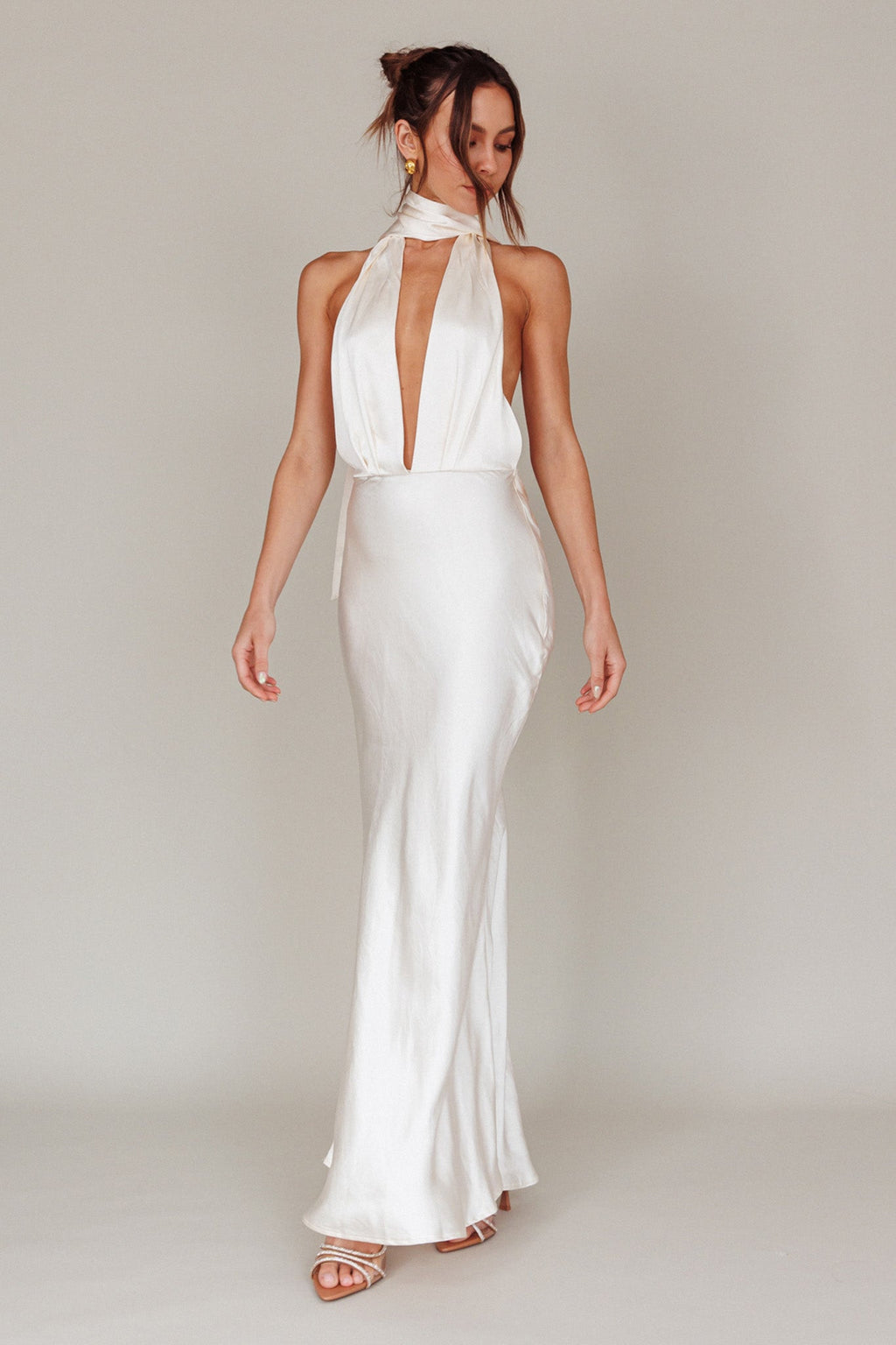 Italia Azure Halterneck Maxi Dress Oyster