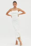 Sharona Strapless Gathered Midi Dress White