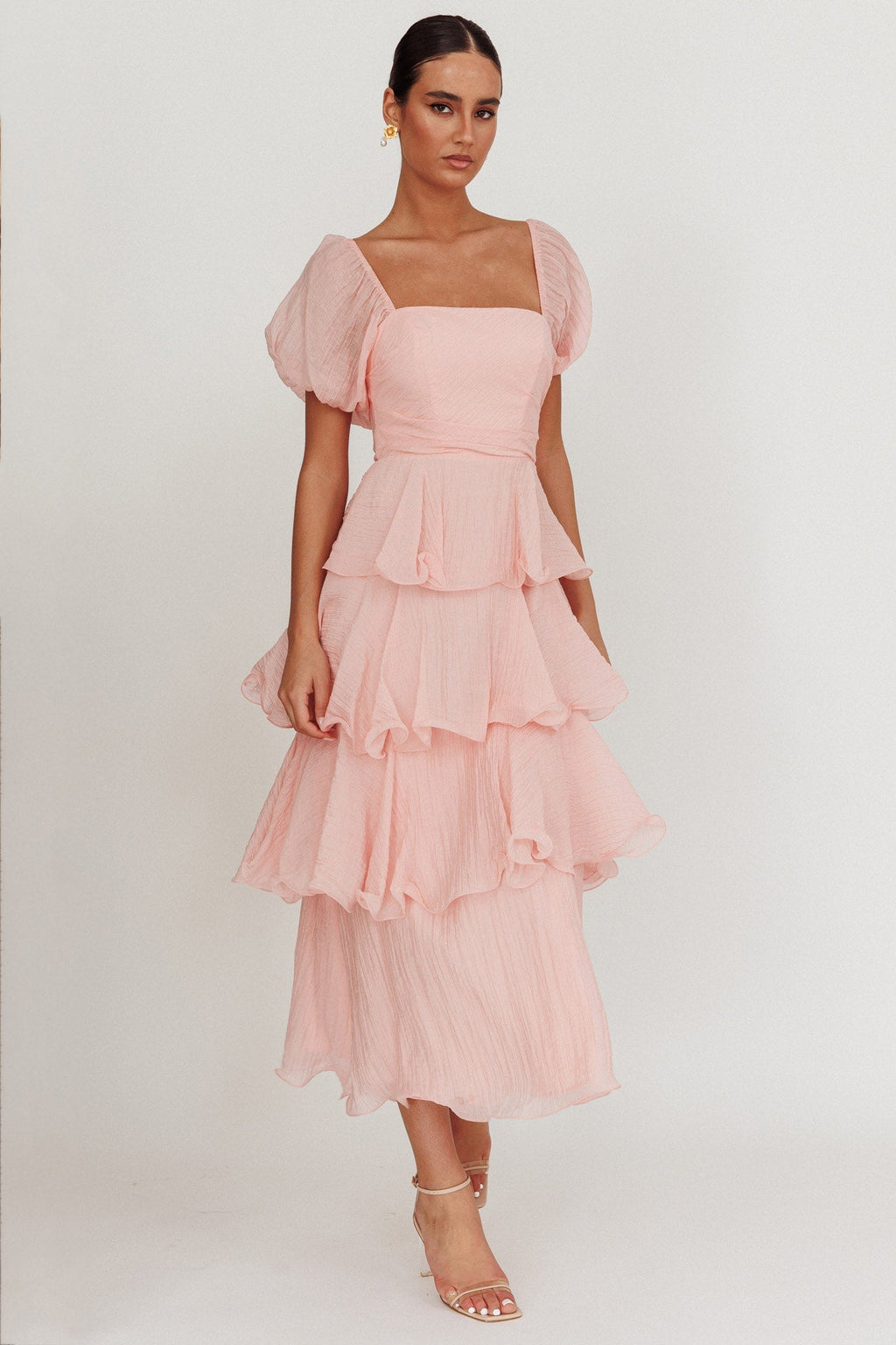 Giavana Puff Sleeve Layered Maxi Dress Baby Pink