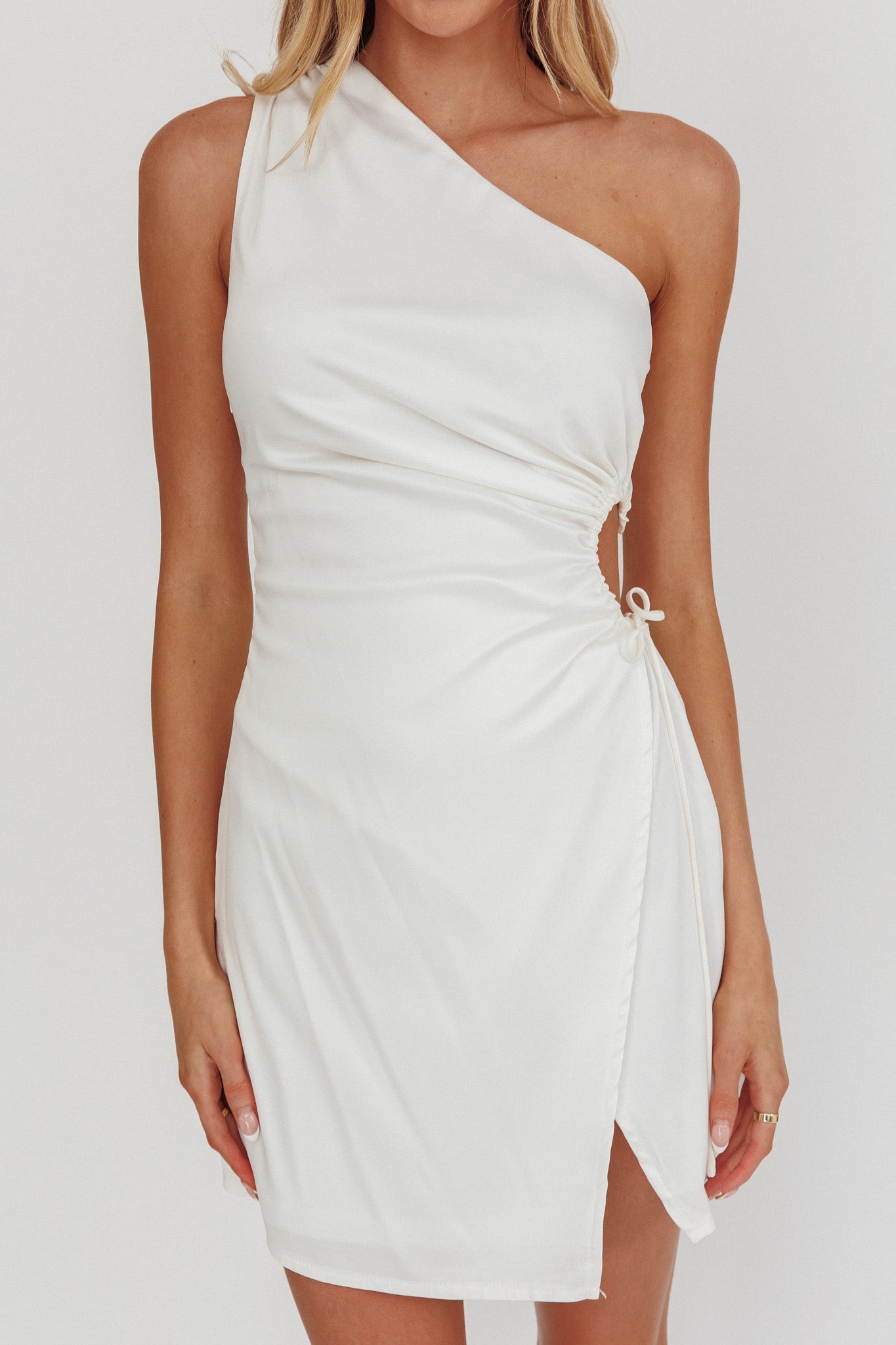 Lyon Ruched Cut Out MIni Dress White