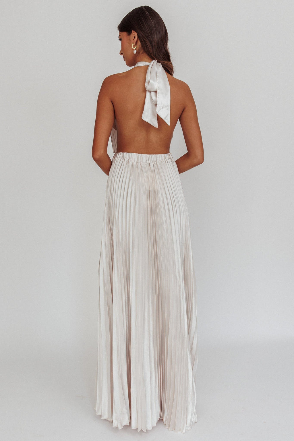 Monarch Pleated Satin Maxi Dress Champagne