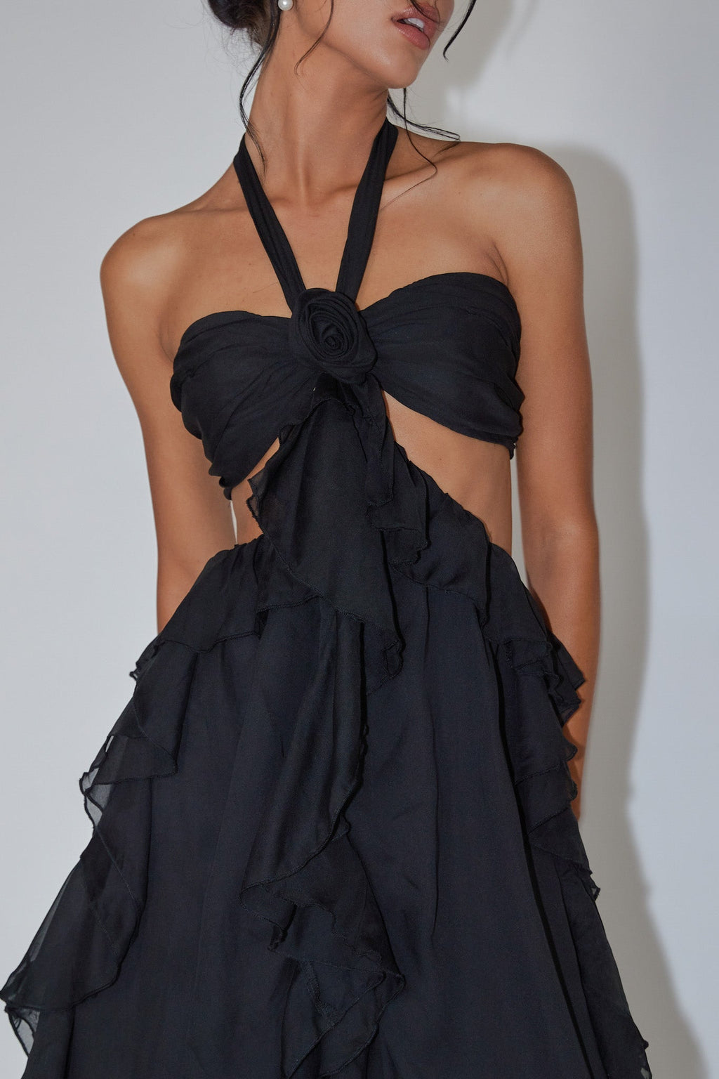 Santiago Cut-Out Ruffle Maxi Dress Black