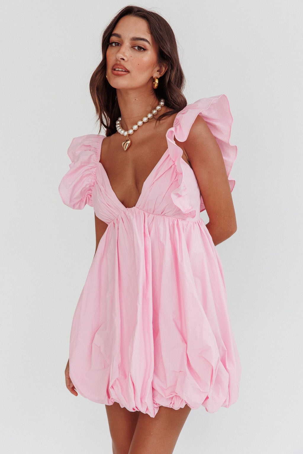 Horoscope Bubble Hem Mini Dress Blush