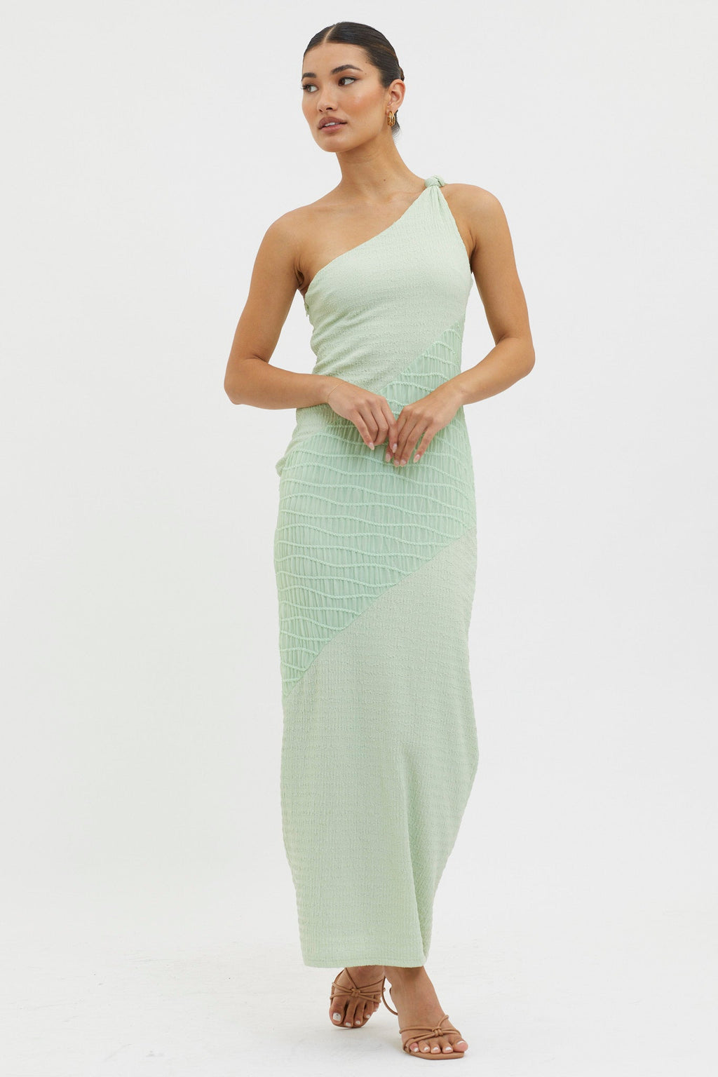 Clean Slate One-Shoulder Smocked Midi Dress Sage