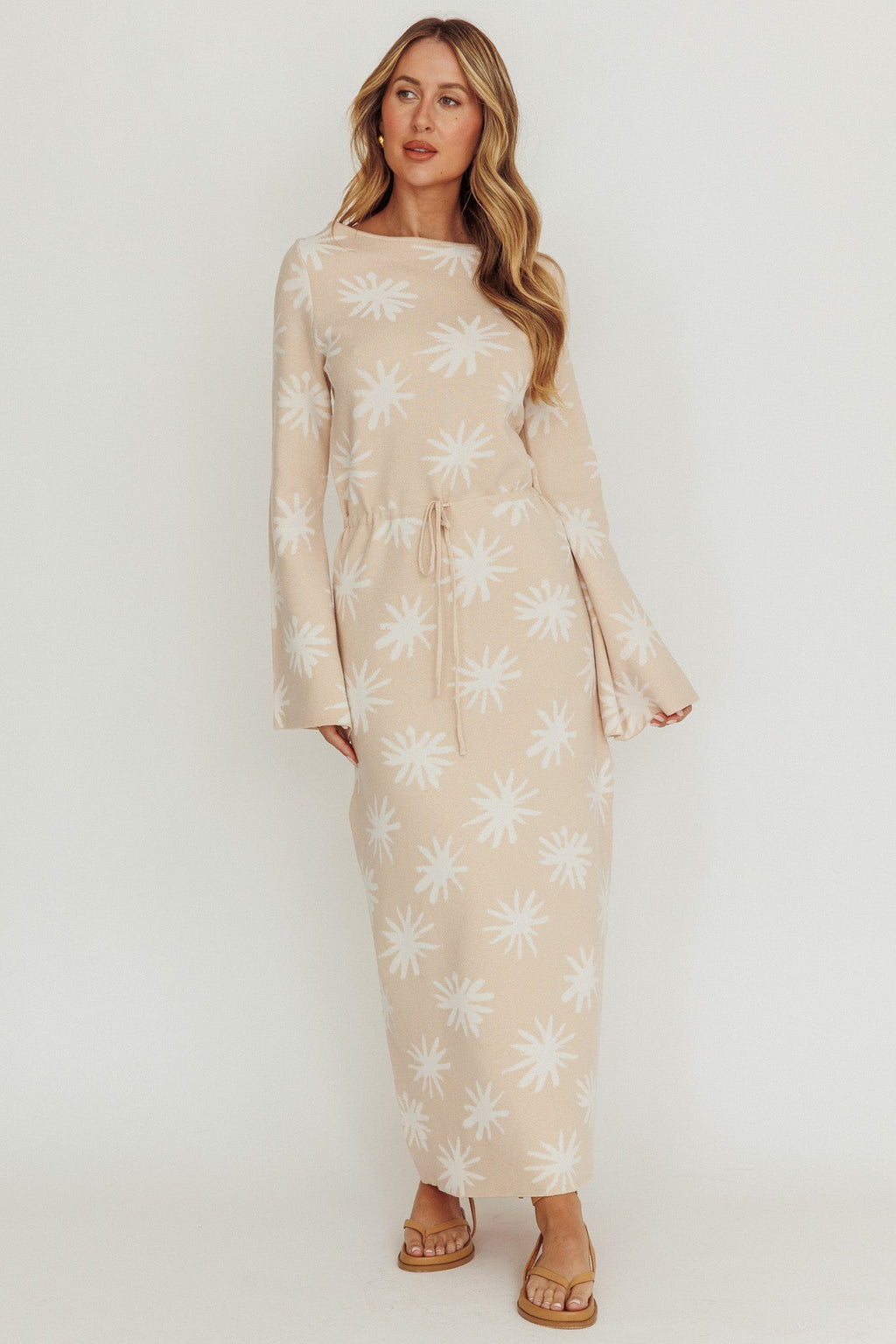 Orleans Star Print Knit Maxi Dress Sand