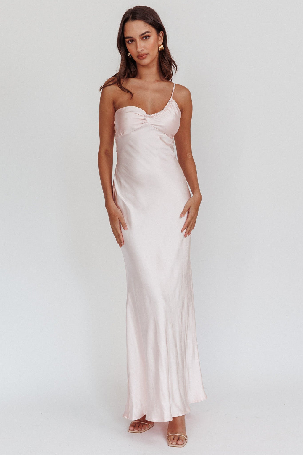 Twilight Tango One-Shoulder Maxi Dress Blush