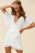 Hastings Angel Sleeve Faux Wrap Dress White